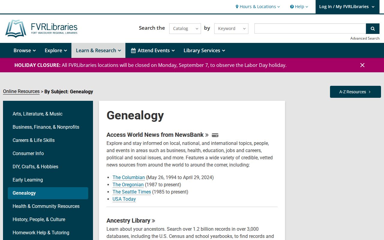 Battle Ground residents directory FVRLibraries genealogy resources